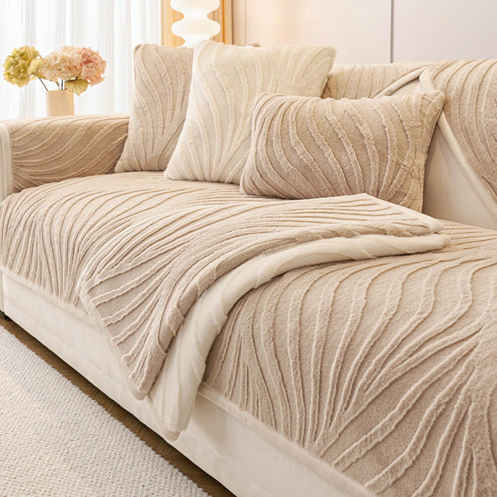 Wave Textured Plush Non-Slip Couch Cover - Image 5