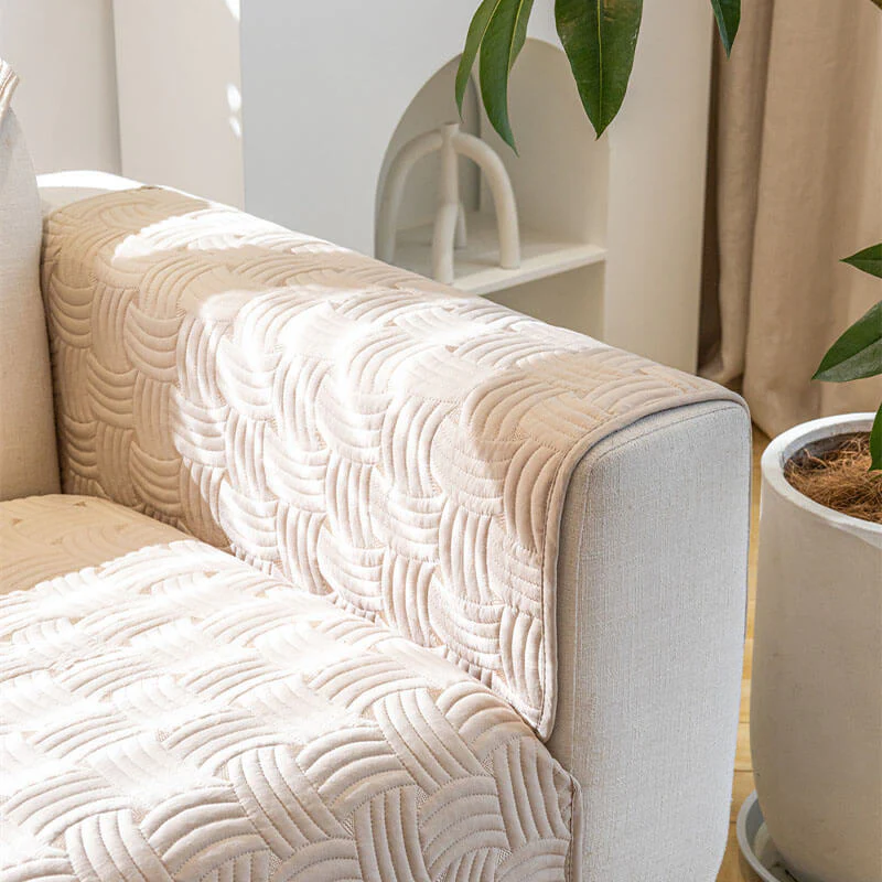 Weave Pattern Cotton Quilted Sectional Couch Cover - Image 9